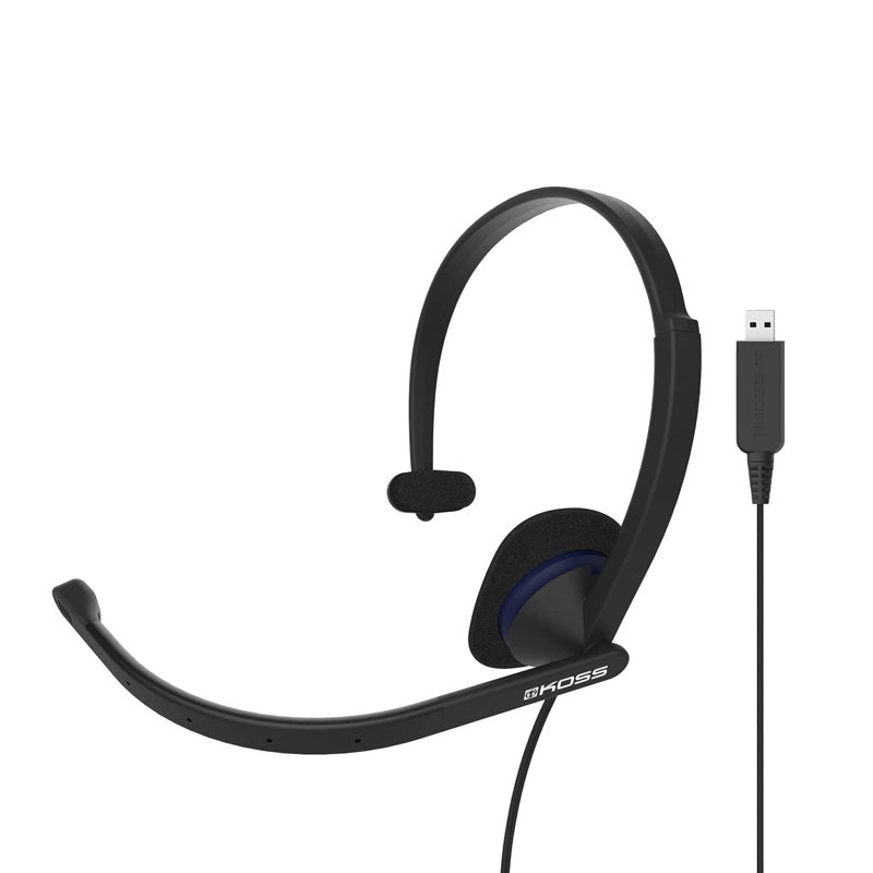 Koss CS195 USB Single-Sided On-Ear Communication Headset, Noise-Cancelling Electret Microphone, Flexible Microphone Arm, Wired with USB Plug, Black - Image 1
